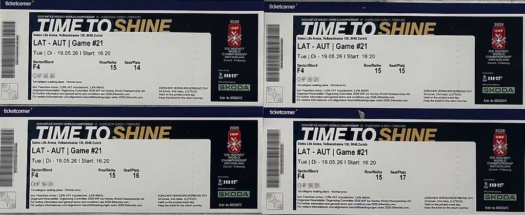 Biglietti: Eishockey WM - 4 Karten LAT - AUT – Usato da Hausen am Albis venduto da palizs