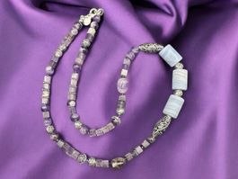 Unikat 💎 Halskette mit Amethyst und Chalcedon