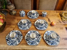 Japan Arita Teeservice blau-weiss 6 Personen