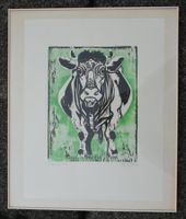 Zbinden Emil, Kuh, Holzschnitt, zweifarbig, Spezialpapier