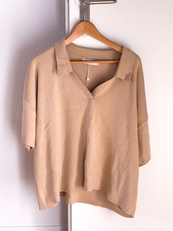 Serafina Australia beige knit polo shirt - size 16/46