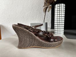 Leder Keilabsatz Sandalen Gr. 40, dunkelbraun