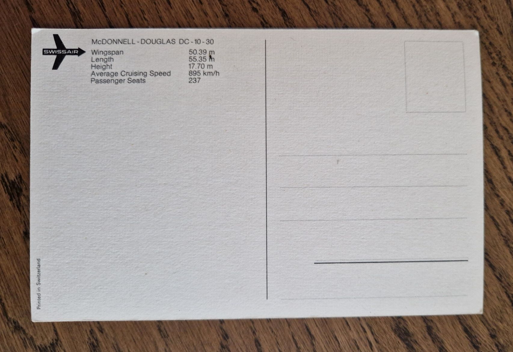 Cartoline postali: Swissair Mc DONELL-DOUGLAS DC - 10 -30 – Usato da Ebikon venduto da Donar50 1