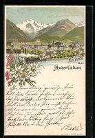 Litho Interlaken, Ortsansicht mit Bergen