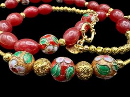 Unikat💎 Halskette Vintage Rhodocrosit, vergoldeter Lava 18K