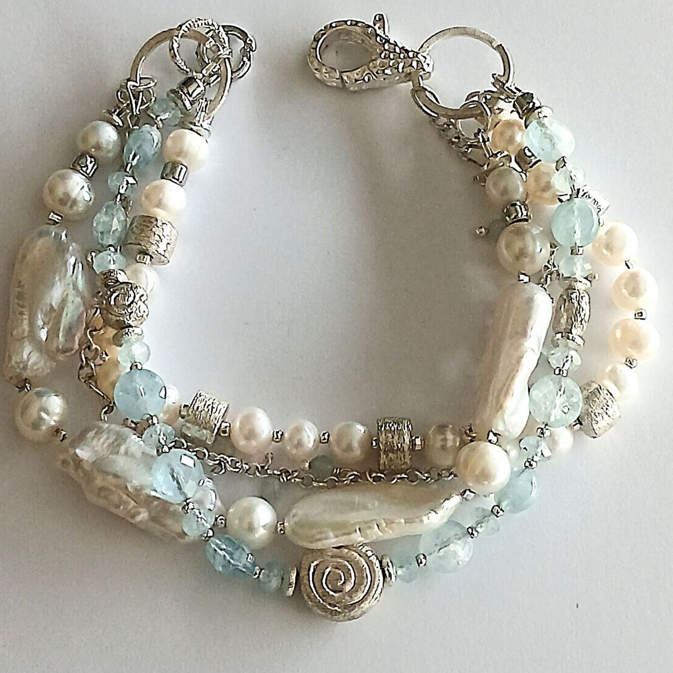 Armbänder & -reifen: Statement-Perlen-Armband mit Aquamarin und Silber - Unikat – Neu und originalverpackt aus Lütisburg von Emarra 3