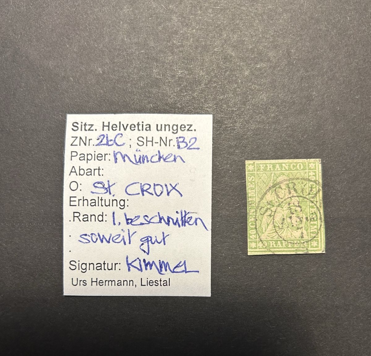 Tutti i francobolli: Strubel 26C bzw. B2 mit Befund Kimmel – Usato da Bern venduto da mon_622y