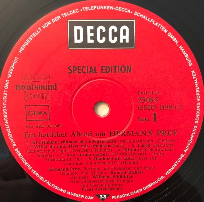 Dischi in vinile: Ein festlicher Abend mit Hermann Prey (LP) – Usato da Grüningen venduto da azulamarillo_vinyl 2