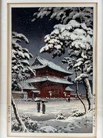 original Japanischer Farbholzschnitt in edlem Rahmen