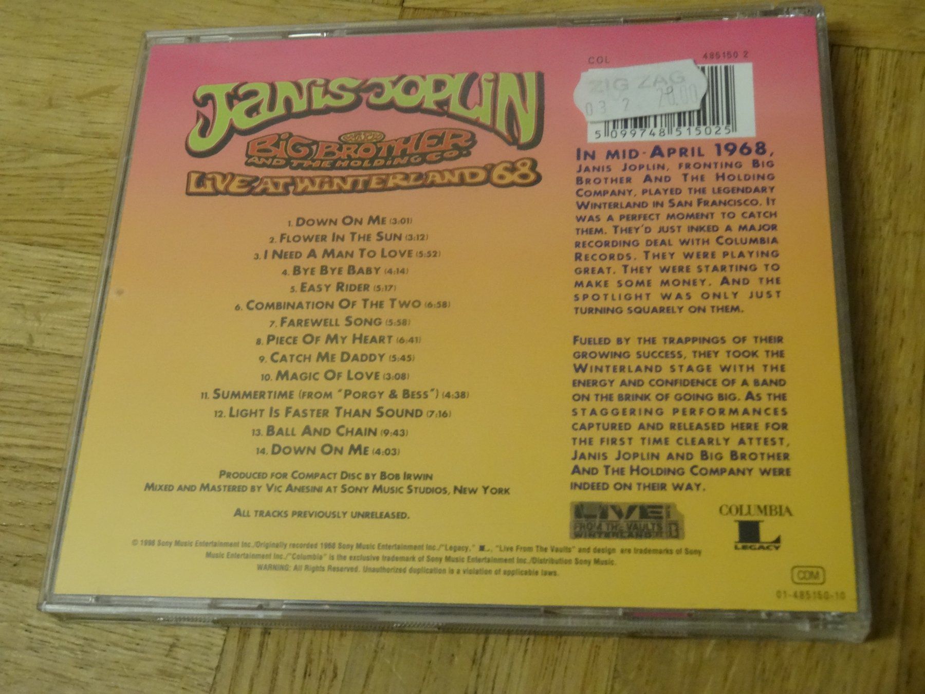 CDs: Janis Joplin - Live At Winterland '68 - CD – Gebraucht aus Olten von Disc-Ausverkauf 1