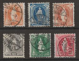 1907 : Stehende Helvetia Nr. 94A - 99A, KP 238.--