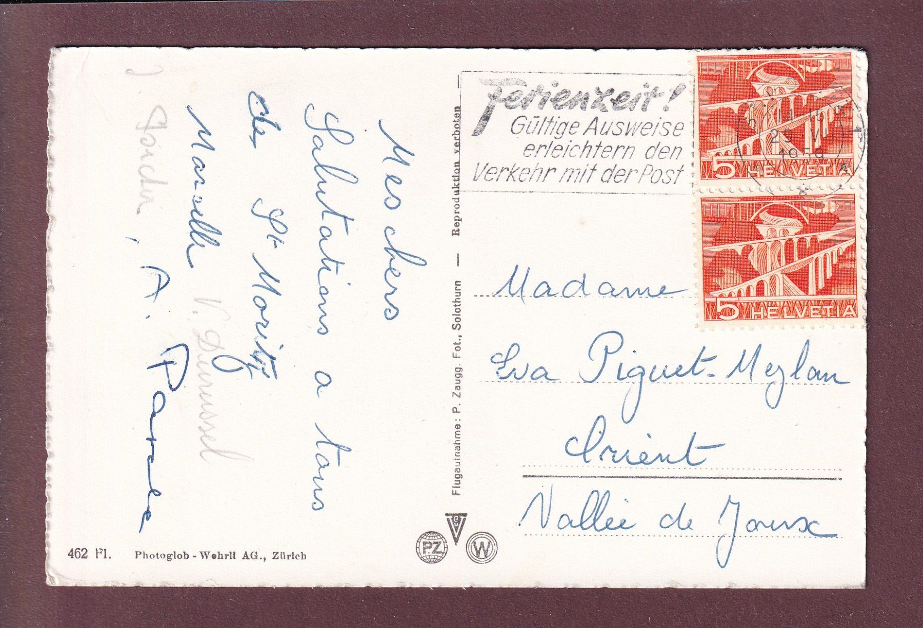 Ansichtskarten: ST. MORITZ - Flugaufnahme - 1959 // Eckbug // – Gebraucht aus Pully von nicecards 1