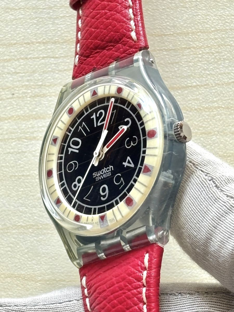 Swatch Orologi: Swatch Solar Uhr Rot Lederarmband  – Usato da Grenchen venduto da chththl 3