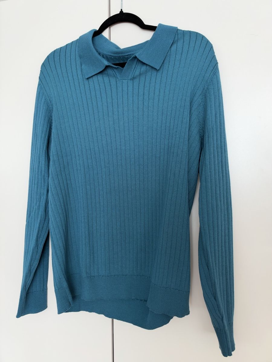 Pullover & Sweatshirts: Herren Strickpullover mit Kragen blau gerippt Grösse L – Gebraucht aus Zürich von gb23 1