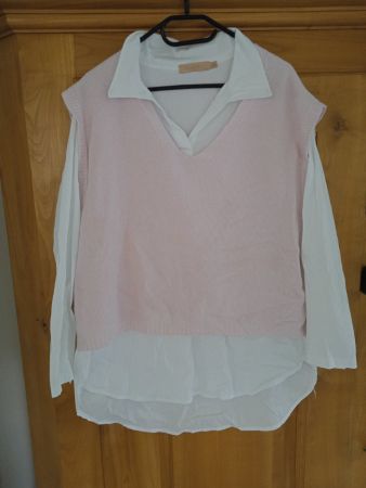 Pullunder und Bluse one size rosa/weiss