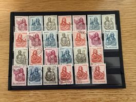 6 Evangelisten Sätze + 2  20Fr Marken gestempelt 