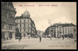 AK Biel /Bienne, Bahnhofstrasse, Rue de la Gare