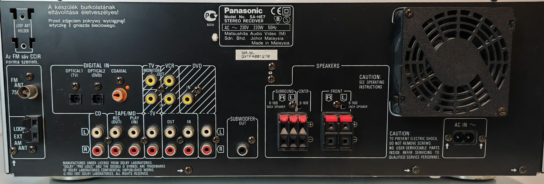 Panasonic Ricevitori: Panasonic SA-HE7 Receiver Dolby Digital 5.1 Heimkino – Usato da Rheinsulz venduto da Dred 2