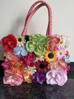 Tasche Korbtasche Sommerblumen pink