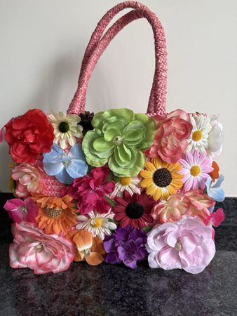 Tasche Korbtasche Sommerblumen pink