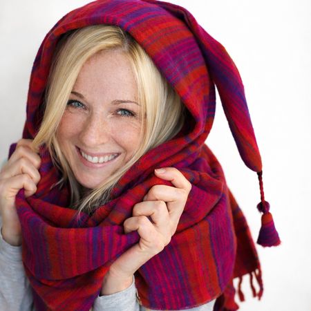 Schal mit Zipfelkapuze, Warm  Fleece Rot Magenta Indien
