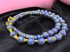 Unikat 💎  Handgefertigte Lapislazuli-kette, 18 K vergoldet