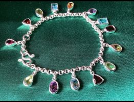 NEU Silberarmband.Granat,Blautopas,Peridot,Rhodolith,Citrin