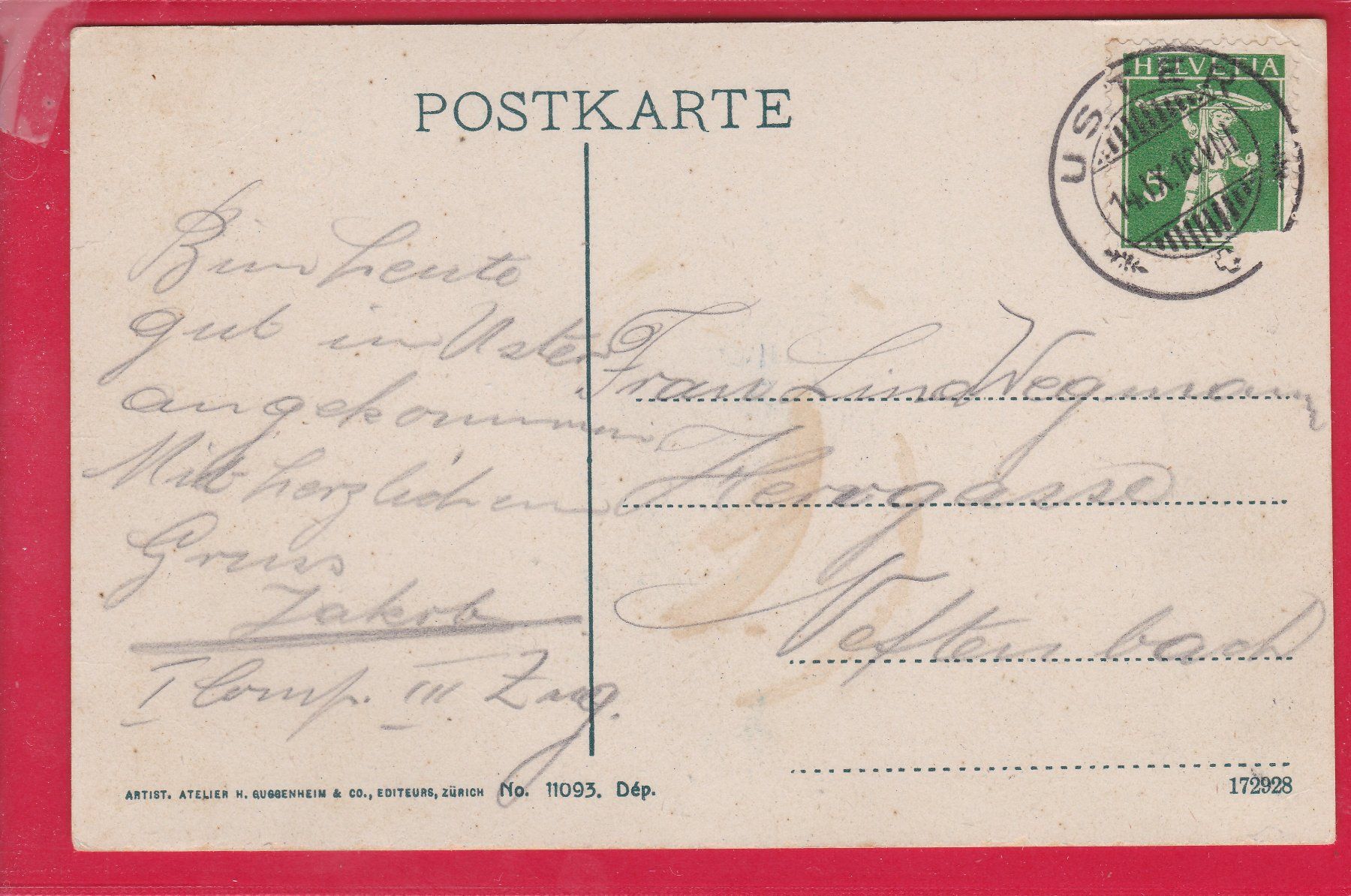 Cartes postales: USTER, 14.9.1910 – D'occasion à Oberrieden par Gebirgsstelze 1
