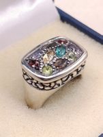 Vintage 925er Silber Unisex Ring mit bunte Edelsteine Top