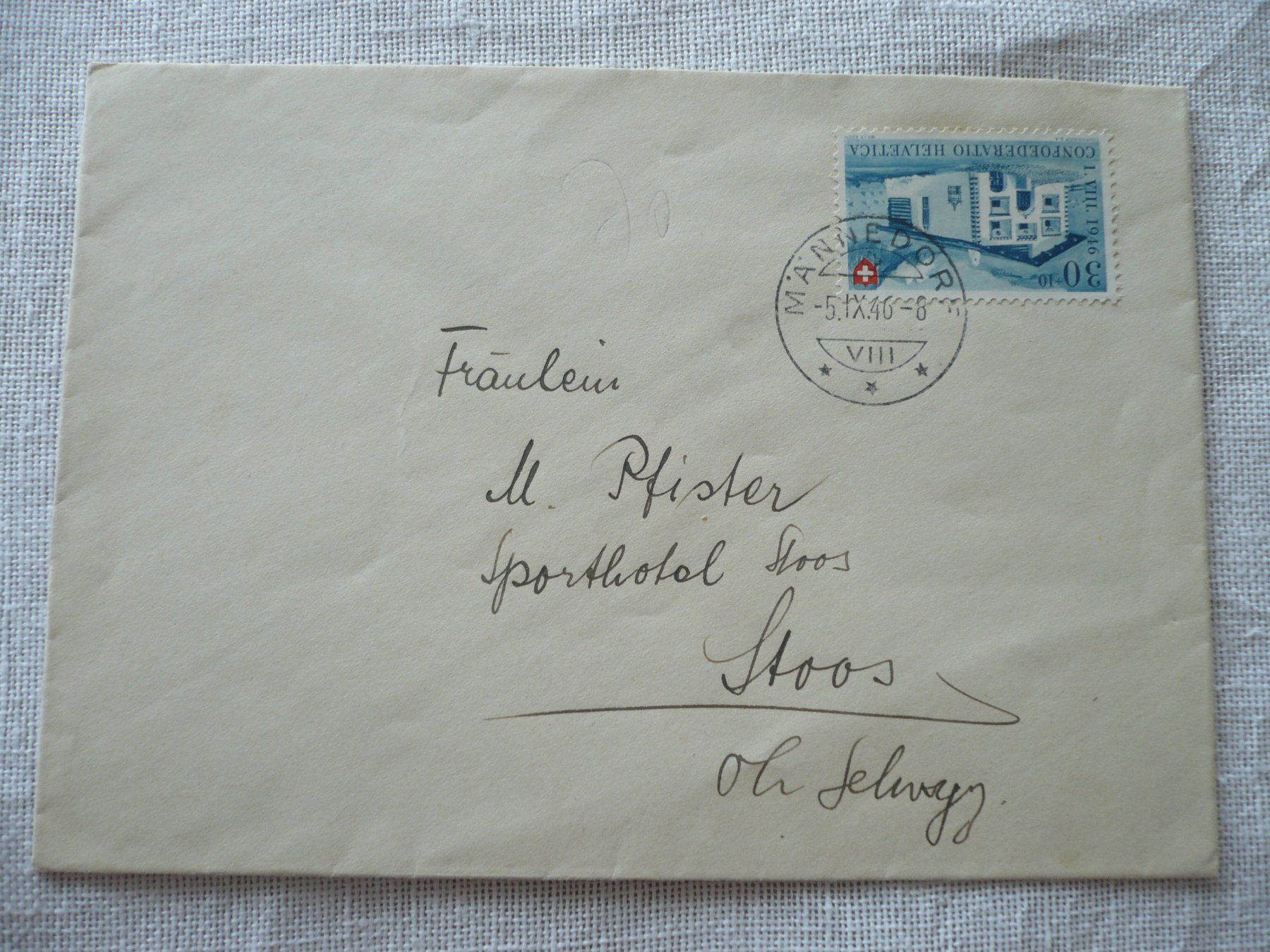 Alle Briefmarken: 1946 Brief Männedorf -> Stoos SBK B33 – Gebraucht aus Zürich von saltandpepper008