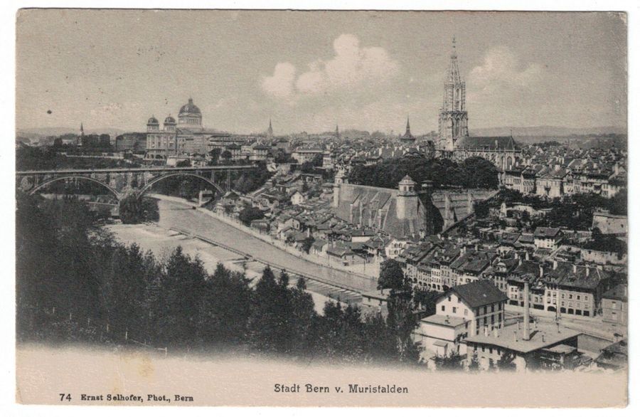 Cartoline postali: Bern von Muristalden, gelaufen 1908 – Usato da Frauenfeld venduto da POML