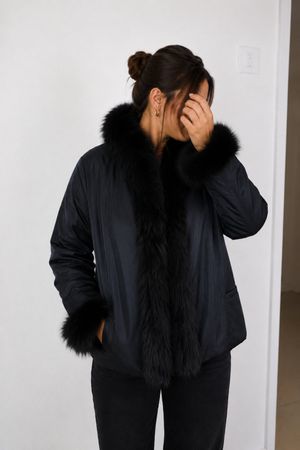 Elegante Designer Jacke m. Echtpelzbesatz Wendejacke