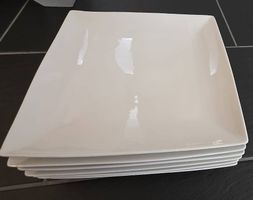 6 grosse weisse Platzteller rechteckig