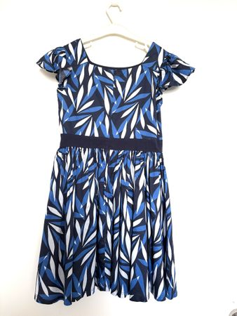 Robe d'été motif feuilles bleu blanc taille 140