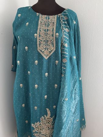 Damen Kleid bestickt türkis shalwar 