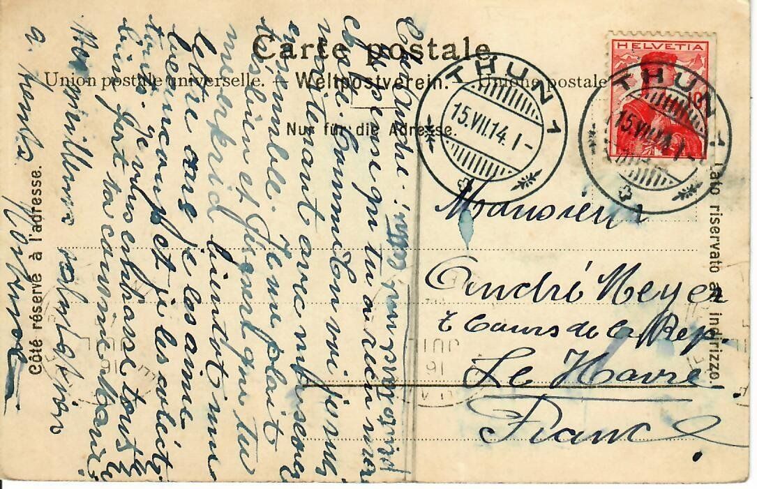 Ansichtskarten: Thun  1914 – Gebraucht aus Hochdorf von Ziegel-16 1