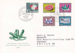 1959 Pro Patria "Mineralien" Nr. B91-95 a. illustriertem FDC