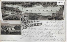 Gruss vom Bodensee - Rheinfall - Vorläufer Litho 1894