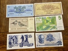 Lot de 6 billets de banque européens anciens, divers pays