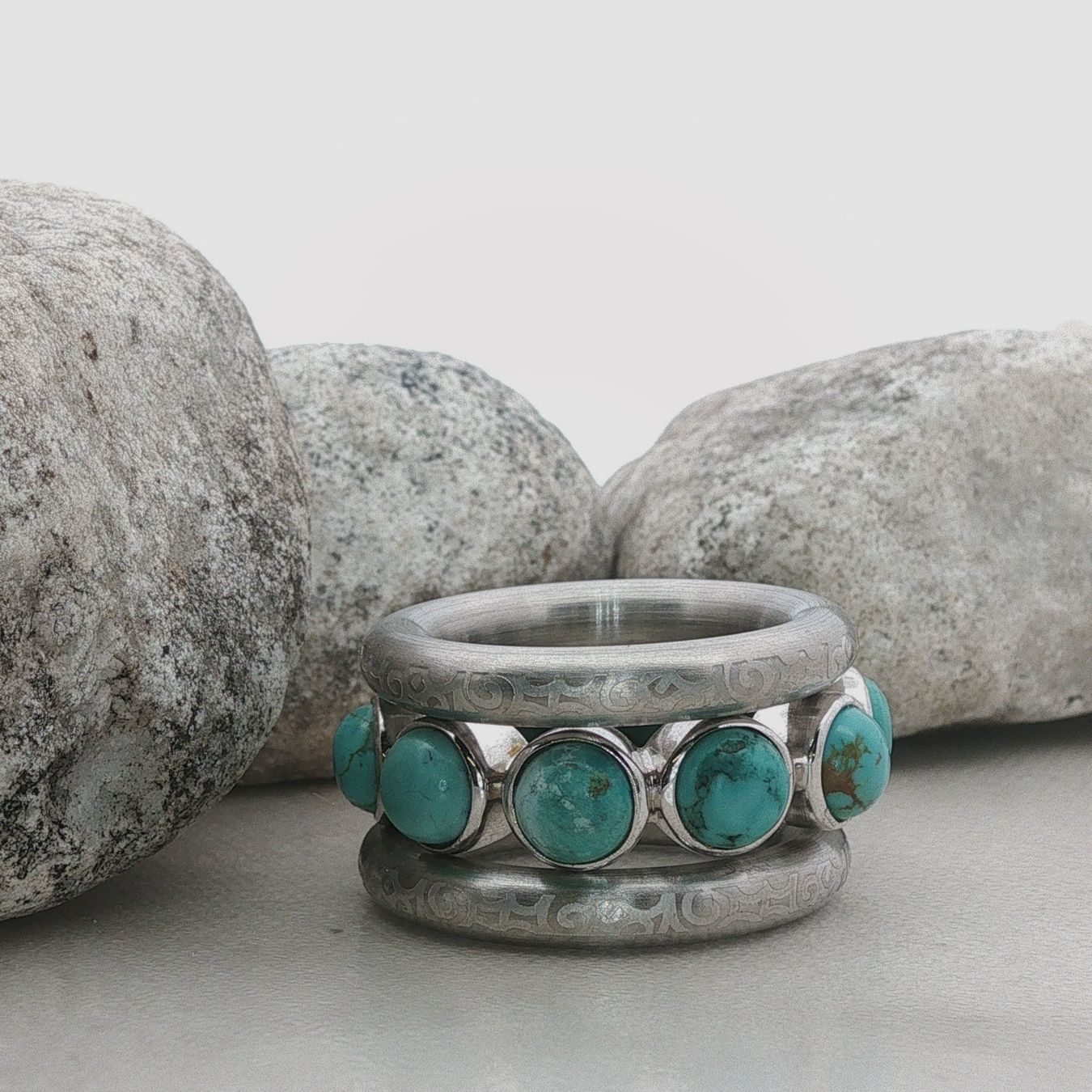 Olga Ribler Bagues: Edelstahl  & Silber Ring Set Türkise Grösse 60 – Neuf (Voir description) à Luzern par Schmuckoutlet