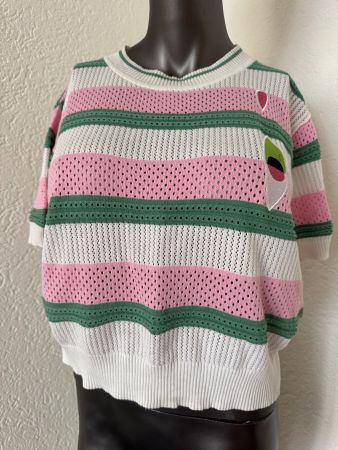 Sommerliches Shirt mit Streifenmuster und Stickerei Gr M Top