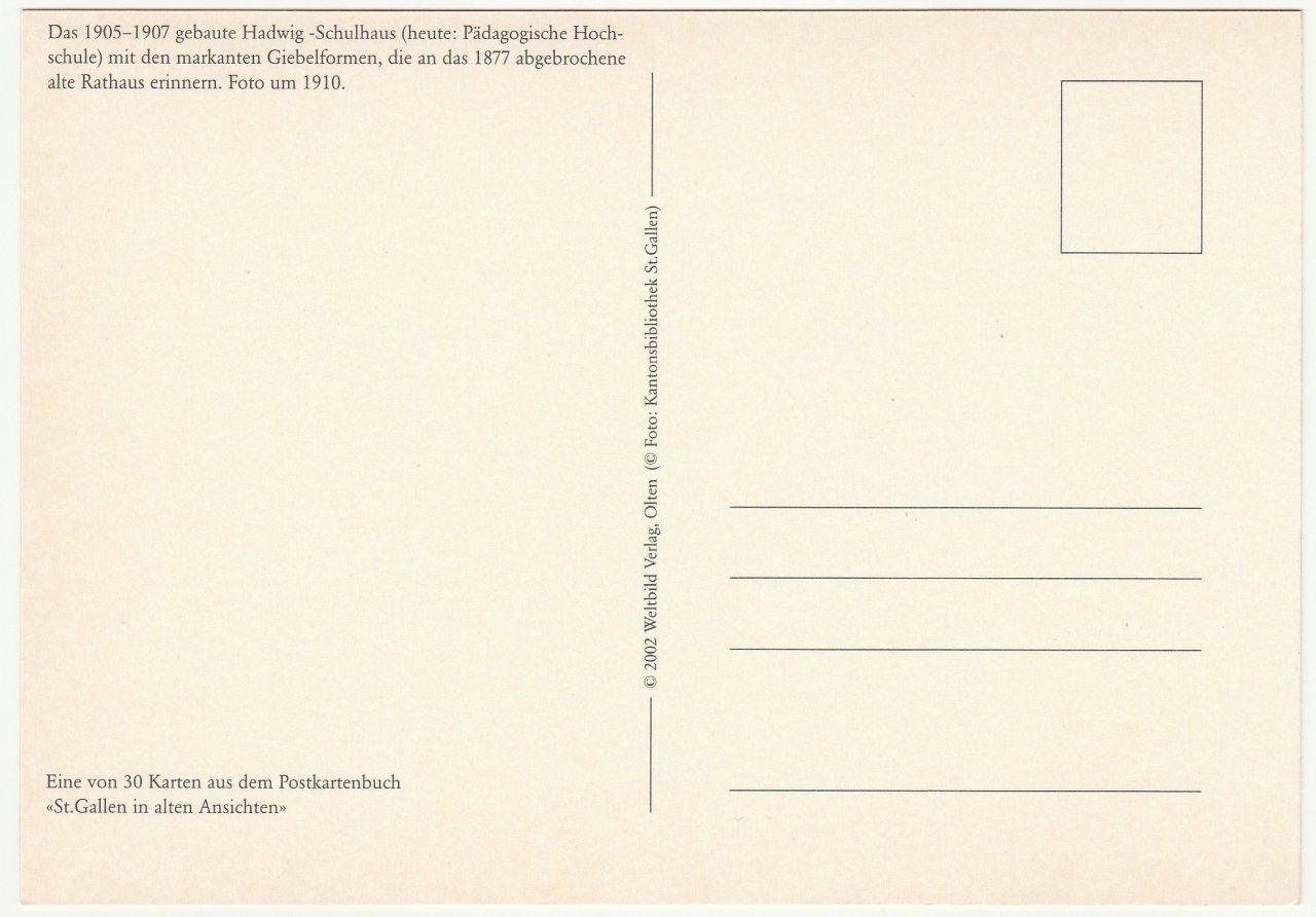 Cartoline postali: St. Gallen;  Hadwig-Schulhaus um 1910 – Nuovo (secondo la descrizione) da Fällanden venduto da Blausegelfliege 1