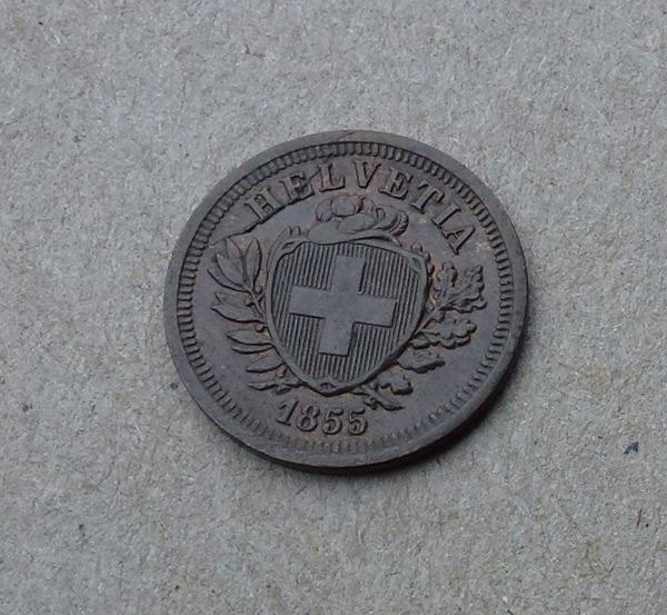 Tutti le monete: ++ 1 Rappen 1855  (Abart Stempelriss) – Usato da Walkringen venduto da Casablanca777