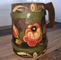 Antiker handbemalter Holzkrug Vintage / Retro