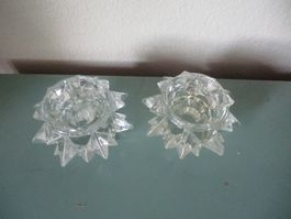 2 Bleikristall Glas Kerzenhalter Sternförmig gezackt