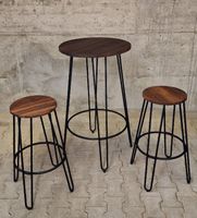 Bar-Set Hochtisch + 2 Hocker Holz+Metall, renoviert Garten S