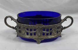 Jardinière ancienne style Napoléon III verre bleu cobalt