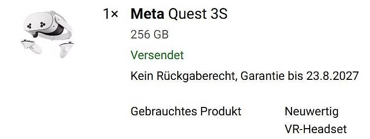 Casco VR: Meta Quest 3S mit 256GB Speicher – Usato da Zürich venduto da NetPainter 4