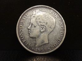 REPLIKA einer antiken Silbermünze  5 PESETAS 1899 ESPANA