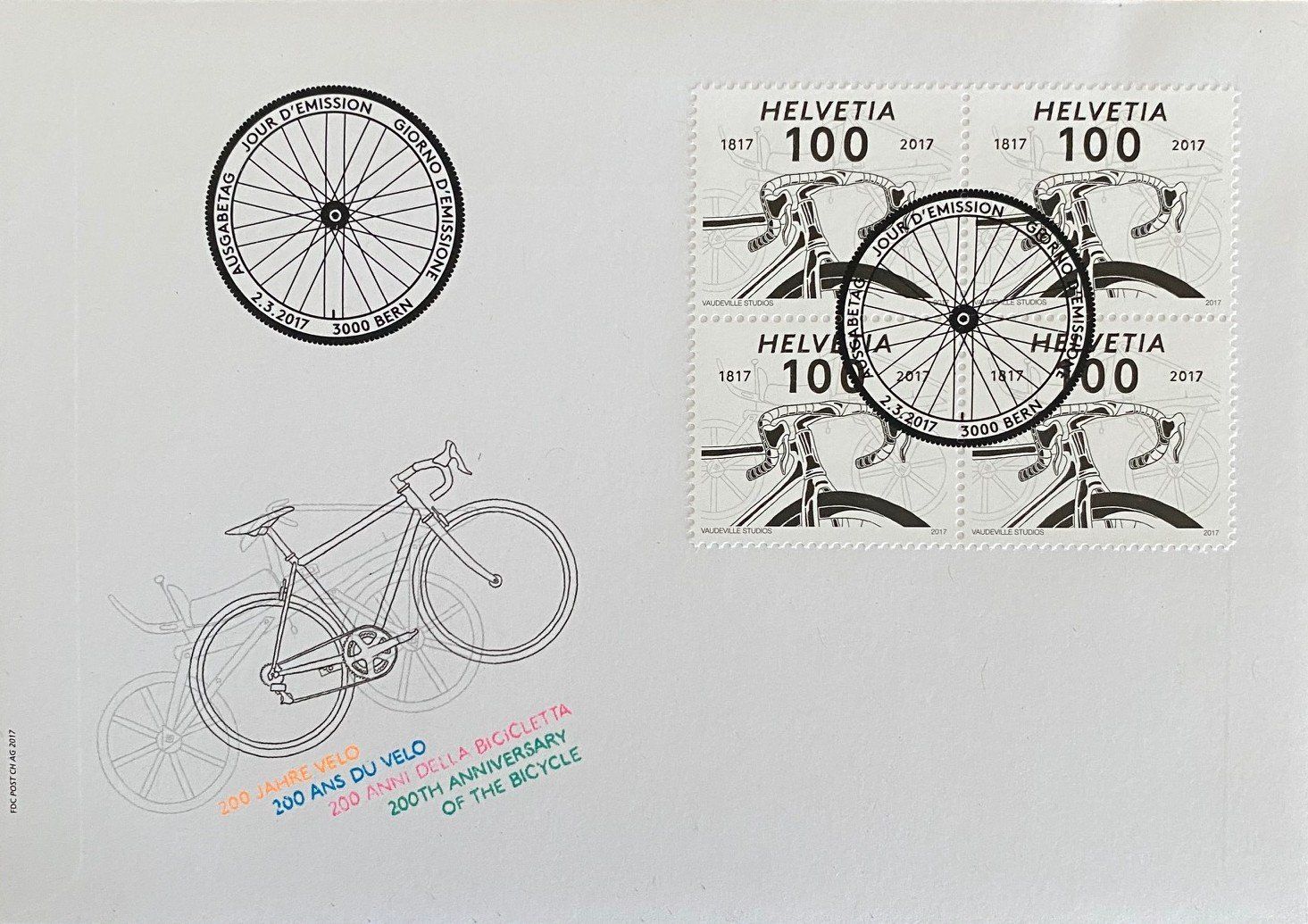 Tutti i francobolli: 200 JAHRE VELO 2017  POSTFRISCH. Spezialbogen plus FDC – Usato da Aedermannsdorf venduto da Sennahoy11 3